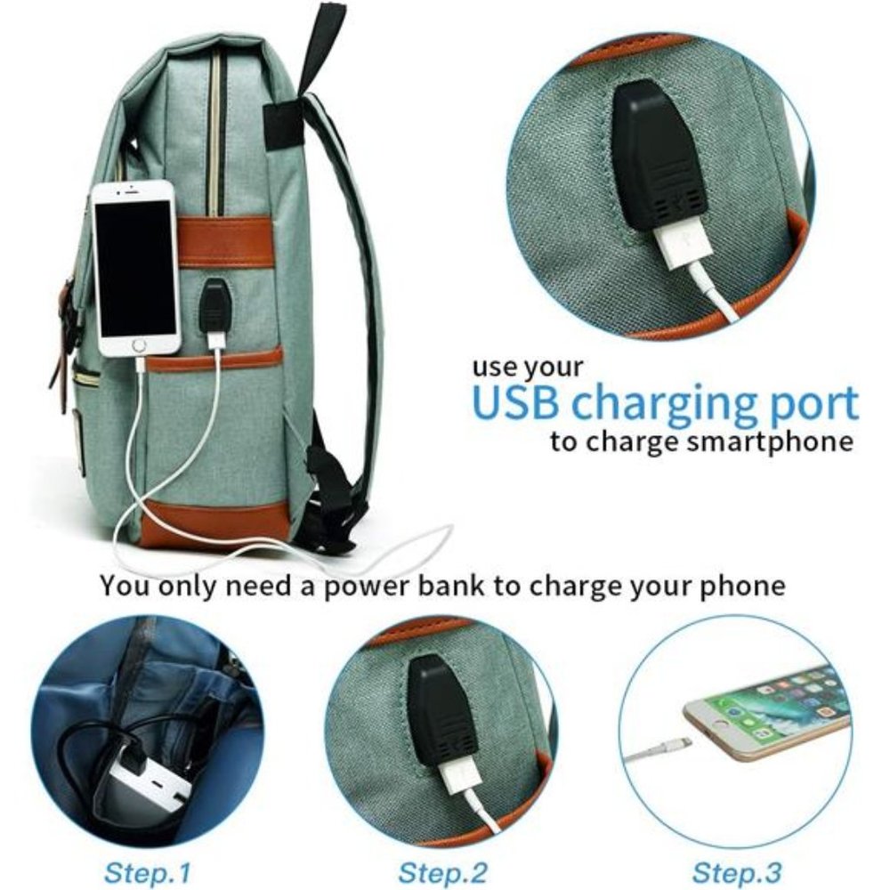 Vintage Laptop Backpack with USB Charging Port, Tear Resistant Business Backpack - Picture 6 of 6